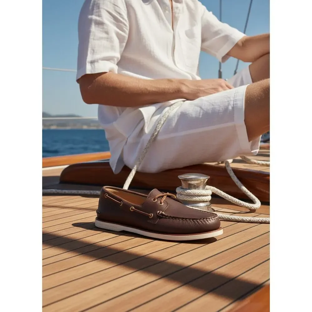 Sperry Gold Cup Authentic Original Boat Shoes Mens Brown Leather 2 Eye Slip On